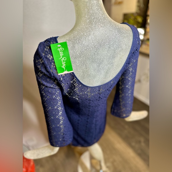 Lily Pulitzer Navy Blue Topanga Crocket Long Bell sleeve Mini Dress. NWT! Size S - Picture 10 of 15